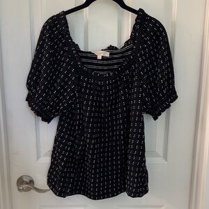LOFT Black and White Checkered Blouse